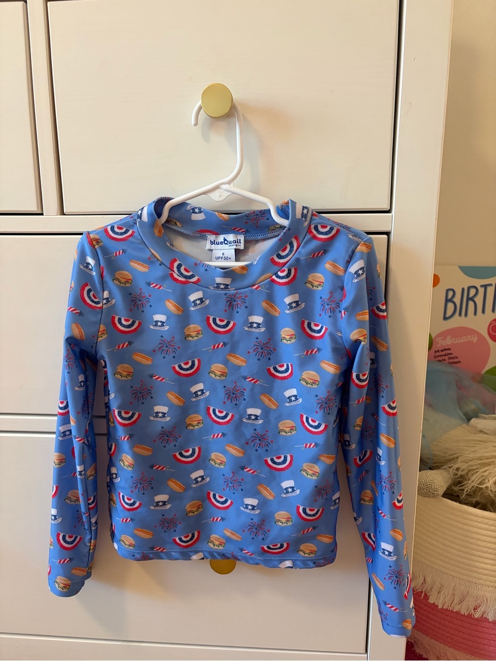 Blue Quail Boys Girls Independence Day Rash Guard Top Fireworks Hot Dogs